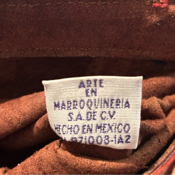 ALEXIS DAVID Tooled Leather Hand Shoulder Bag Deep Red Interior Pocket Floral - Picture 13 of 15